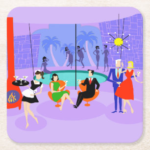 Retro Tropical Cocktail Party Papper Underlägg Kvadrat
