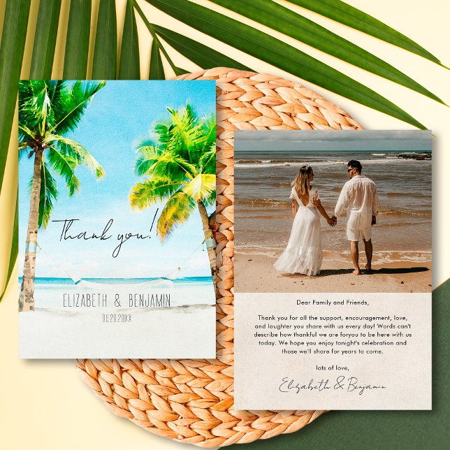 Retro Tropical Destination Photo Beach Wedding Tack Kort (Skapare uppladdad)