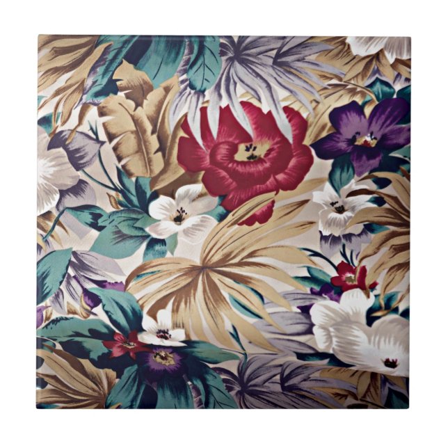 Retro Tropical Flower Mönster Kakelplatta (Framsidan)