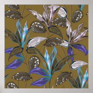 Retro Tropical Forest botanical Motifs (utspridd) Poster