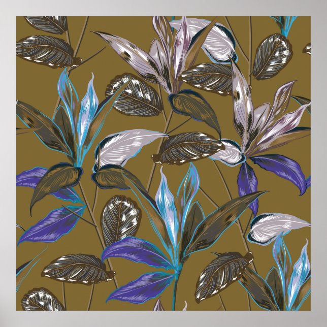 Retro Tropical Forest botanical Motifs (utspridd) Poster (Framsidan)