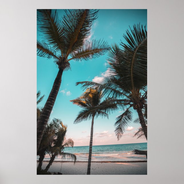 RETRO TROPICAL HANDFLATAN TRÄD AV BEACH POSTER (Framsidan)