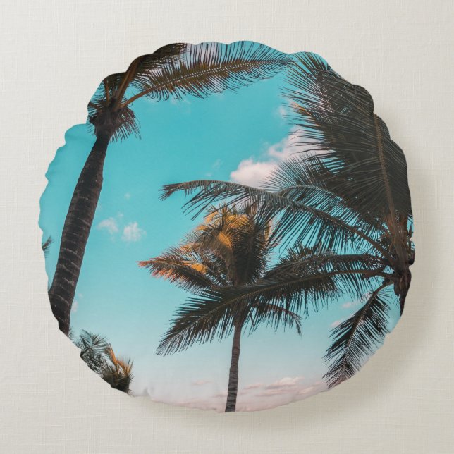 RETRO TROPICAL HANDFLATAN TRÄD AV BEACH RUND KUDDE (Framsidan)