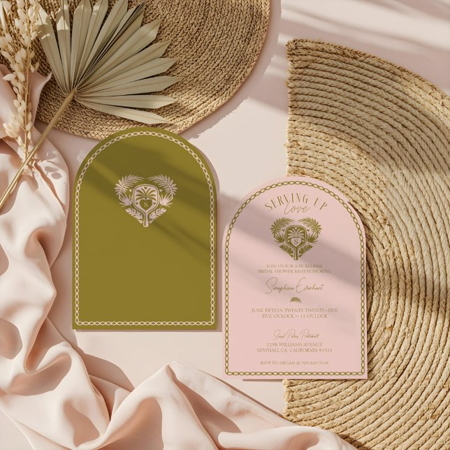 Retro Tropical Handflatan Träd Pickleball Möhippa Inbjudningar (Retro Tropical Palm Tree Pickleball Bridal Shower Invitation)