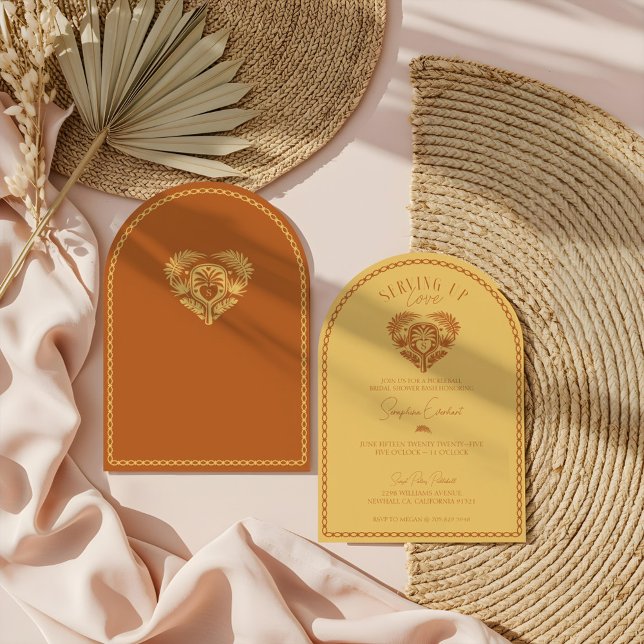 Retro Tropical Handflatan Träd Pickleball Möhippa Inbjudningar (Retro Tropical Palm Tree Pickleball Bridal Shower Invitation)