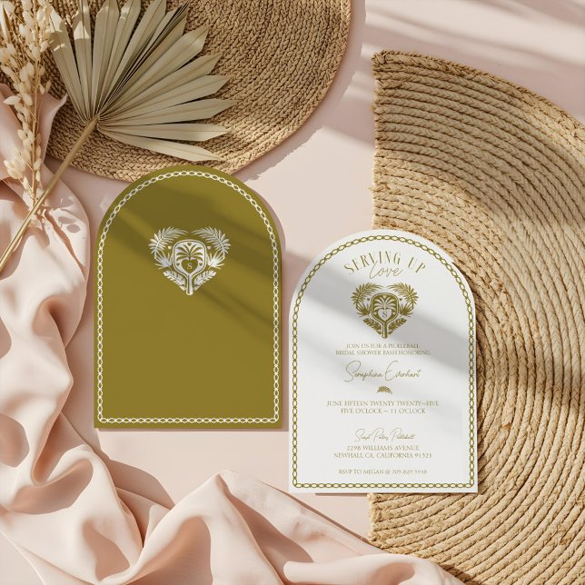 Retro Tropical Handflatan Träd Pickleball Möhippa Inbjudningar (Retro Tropical Palm Tree Pickleball Bridal Shower Invitation)