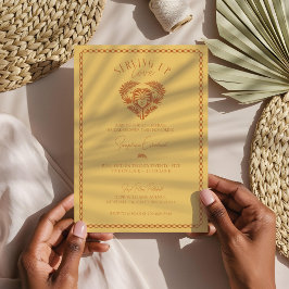 Retro Tropical Handflatan Träd Pickleball Möhippa Inbjudningar