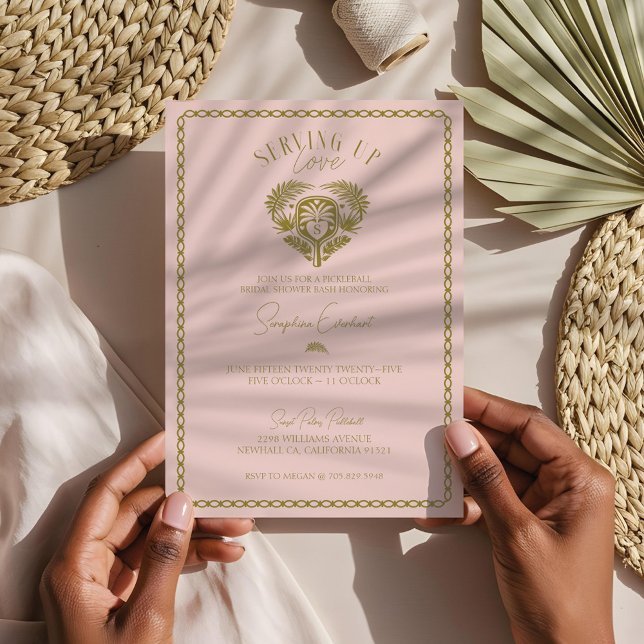 Retro Tropical Handflatan Träd Pickleball Möhippa Inbjudningar (Retro Tropical Palm Tree Pickleball Bridal Shower Invitation)