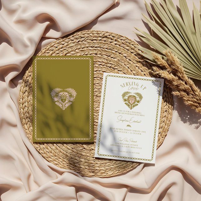 Retro Tropical Handflatan Träd Pickleball Möhippa Inbjudningar (Retro Tropical Palm Tree Pickleball Bridal Shower Invitation)