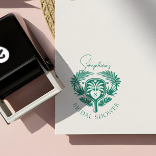 Retro Tropical Handflatan Träd Pickleball Möhippa Självfärgande Stämpel