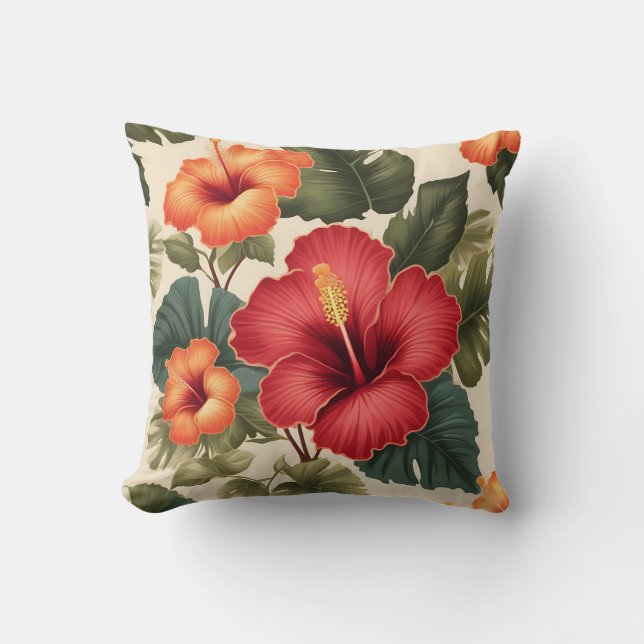 Retro Tropical Hibiscus Flowers Kudde (Framsida)