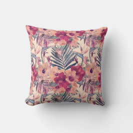 Retro Tropical Hibiscus Wren Mönster Kudde