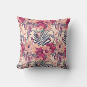 Retro Tropical Hibiscus Wren Mönster Kudde