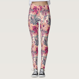 Retro Tropical Hibiscus Wren Mönster Leggings