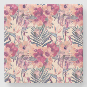 Retro Tropical Hibiscus Wren Mönster Stenunderlägg