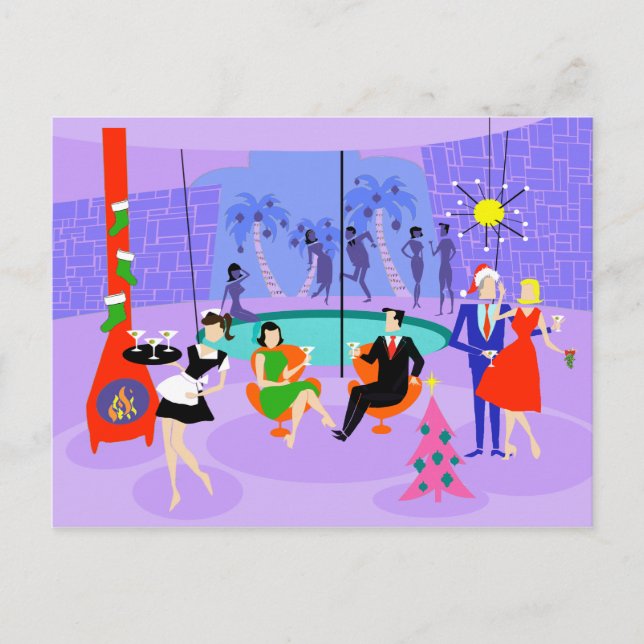 Retro Tropical jul Party vykort (Framsida)