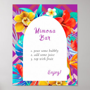 Retro Tropical Magenta Bröllopsdusch Mimosa Bar Poster