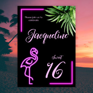 Retro tropical neon flamingo söt 16-årsdag inbjudningar