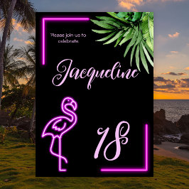 Retro tropical neon rosa flamingo 18:e födelsedag inbjudningar