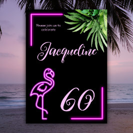 Retro tropical neon rosa flamingo 60-årsdagen inbjudningar