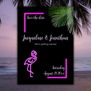 Retro Tropical Neon Rosa Flamingo Spara datum Inbjudningar