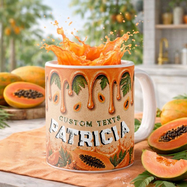 Retro Tropical Party Papaya Frukt Tema Anpassad  Kaffemugg (Skapare uppladdad)