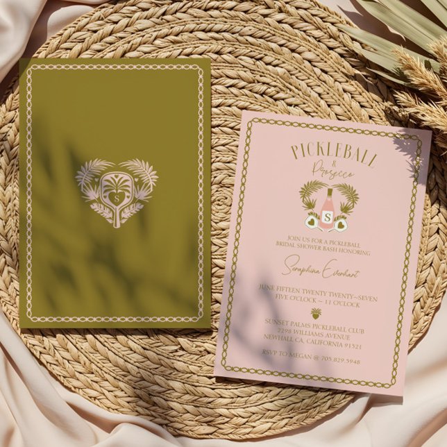 Retro Tropical Pickleball & Prosecco-Möhippa Inbjudningar (Retro Tropical Pickleball & Prosecco Bridal Shower Invitation)