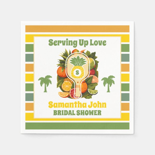 Retro Tropical Pineapple Pickleball Bröllopsdusch Pappersservett (Framsidan)
