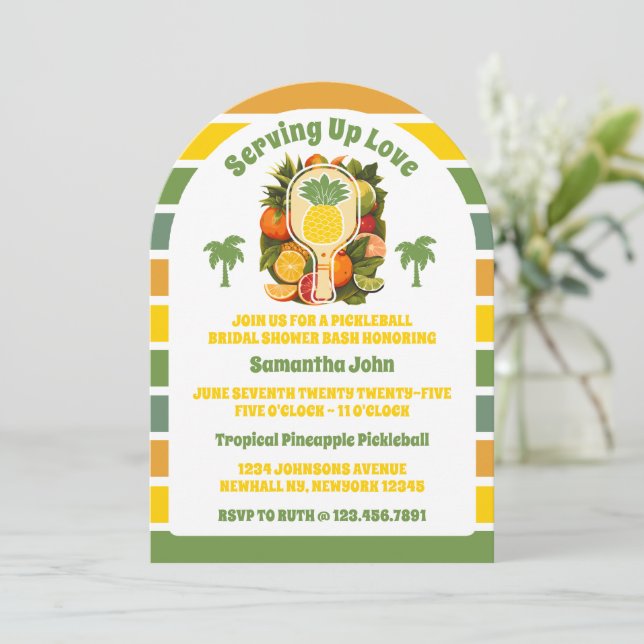 Retro Tropical Pineapple Pickleball Möhippa Inbjudningar (Stående Fram)