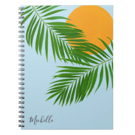 Retro Tropical Sol Handflatan Löv Blue Minimal Nam Anteckningsbok