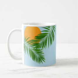 Retro Tropical Sol Handflatan Löv Blue Minimal Nam Kaffemugg