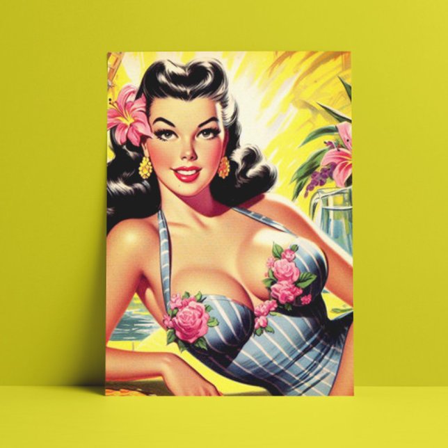 Retro Tropical Summer Pin up Vykort (Skapare uppladdad)