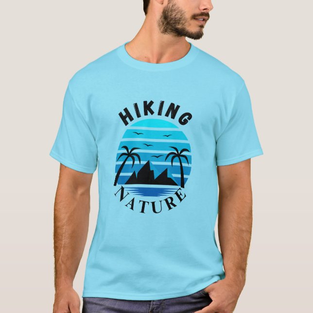 Retro Tropical Sunset Beach Blue Horizon Aesthetic T Shirt (Framsida)
