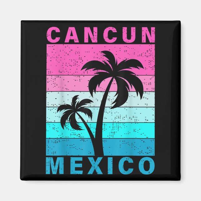 Retro Tropical Sunset Cancun Beach Mexiko, sommar  Magnet (Framsidan)