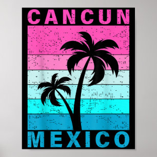 Retro Tropical Sunset Cancun Beach Mexiko, sommar Poster