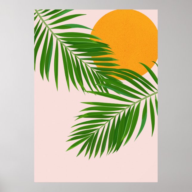 Retro Tropical Sunset Handflatan Lövs minimalist Poster (Framsidan)