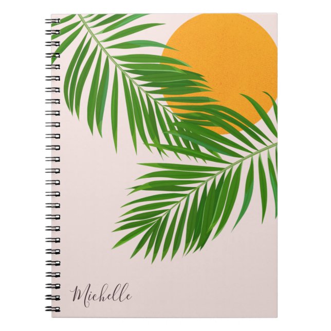 Retro Tropical Sunset Handflatan Lövs minimalistis Anteckningsbok (Framsidan)