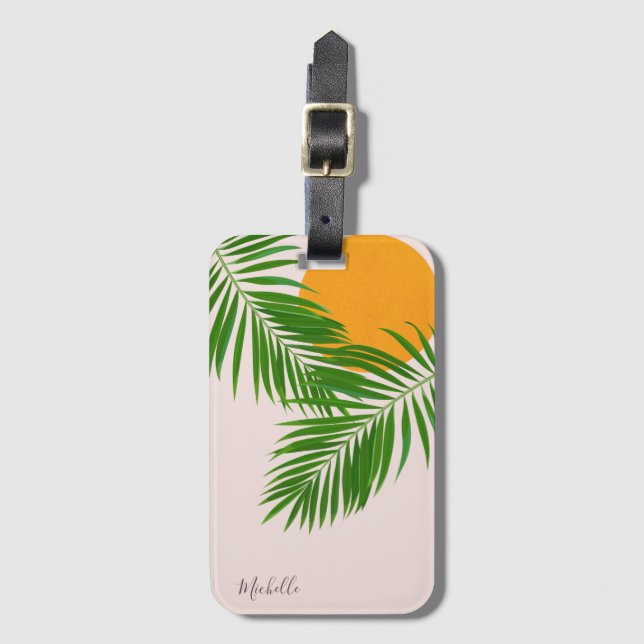 Retro Tropical Sunset Handflatan Lövs minimalistis Bagagebricka (Framsida vertikal)