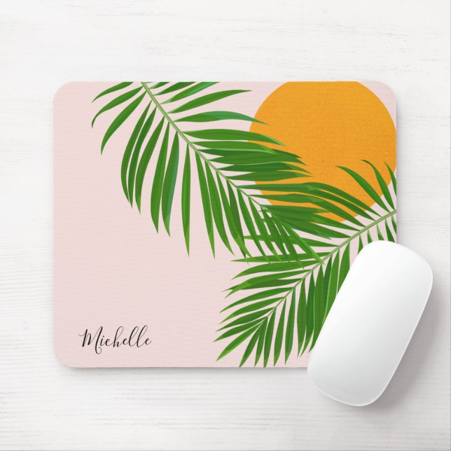 Retro Tropical Sunset Handflatan Lövs minimalistis Musmatta (Med mus)