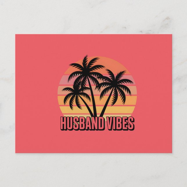 Retro Tropical Sunset Husband Vibes Vykort (Framsida)