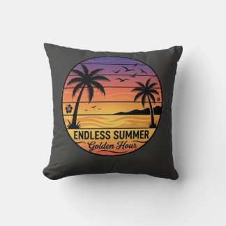 Retro Tropical Sunset Palm Trees Beach Throw Pillo Kudde