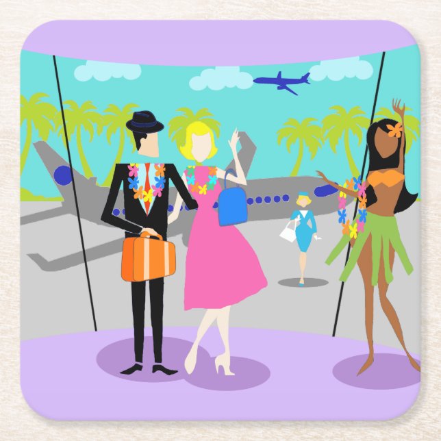 Retro Tropical Vacation Papper Underlägg Kvadrat (Framsidan)