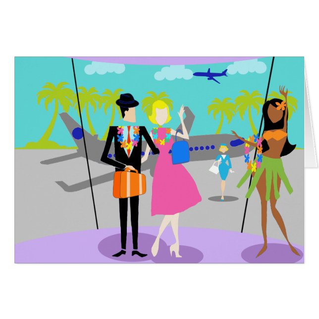 Retro Tropical Vacation vycard Hälsningskort (Framsidan Horizontal)