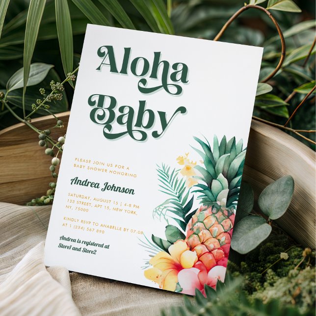 Retro Tropisk Aloha Ananas Sommar Bebis-fest Inbjudningar (Skapare uppladdad)