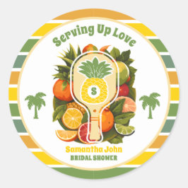 Retro Tropisk Ananas Pickleball Bröllopsdusch Runt Klistermärke