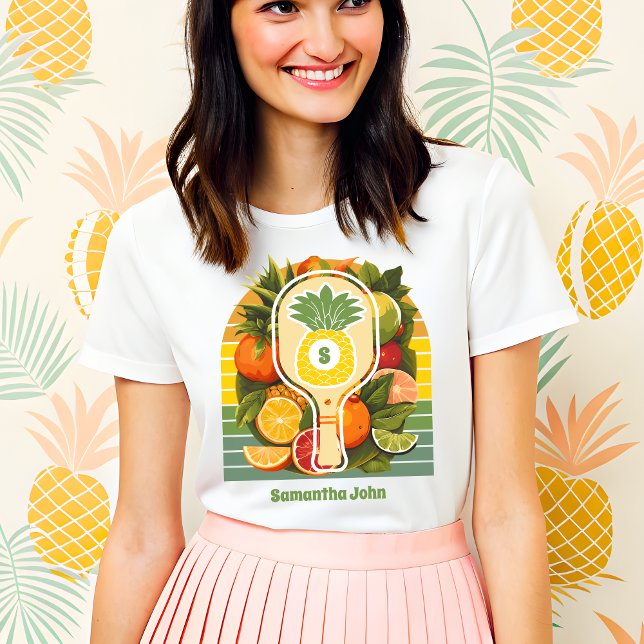 Retro Tropisk Ananas Pickleball Bröllsduscht T Shirt (Skapare uppladdad)