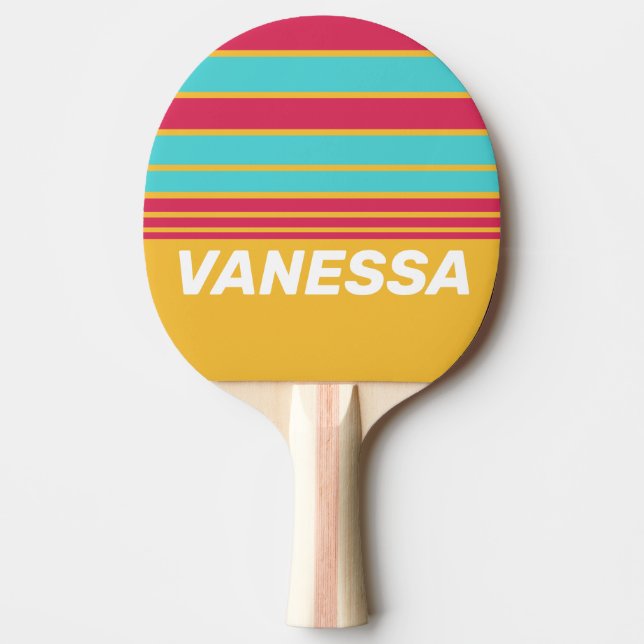 Retro Tropisk Bris Horisont Randig med Namn Pingisracket (Framsidan)