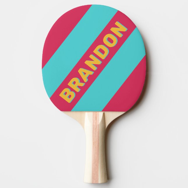 Retro Tropisk Bris Kraftiga Ränder med Namn Pingisracket (Baksidan)