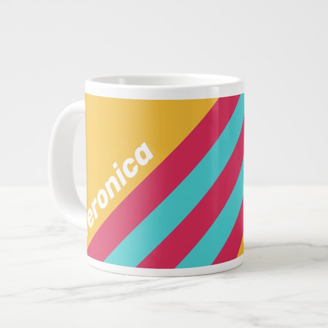 Retro Tropisk Bris Ränder med Namn Jumbo Mugg (Framsida vänster)