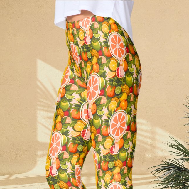 Retro Tropisk Citrus Pickleball Bröllopsdusch Leggings (Skapare uppladdad)